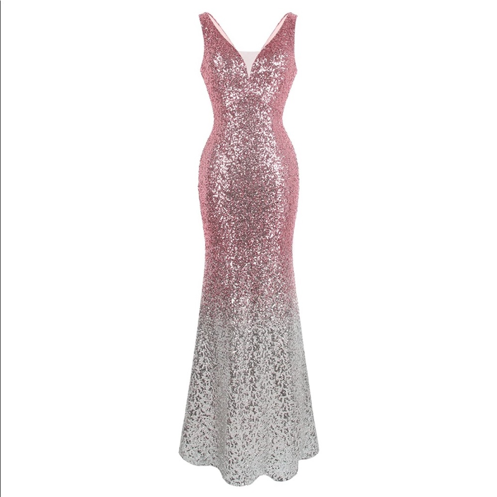 Women's V Neck Glitter Sequin Evening Dress